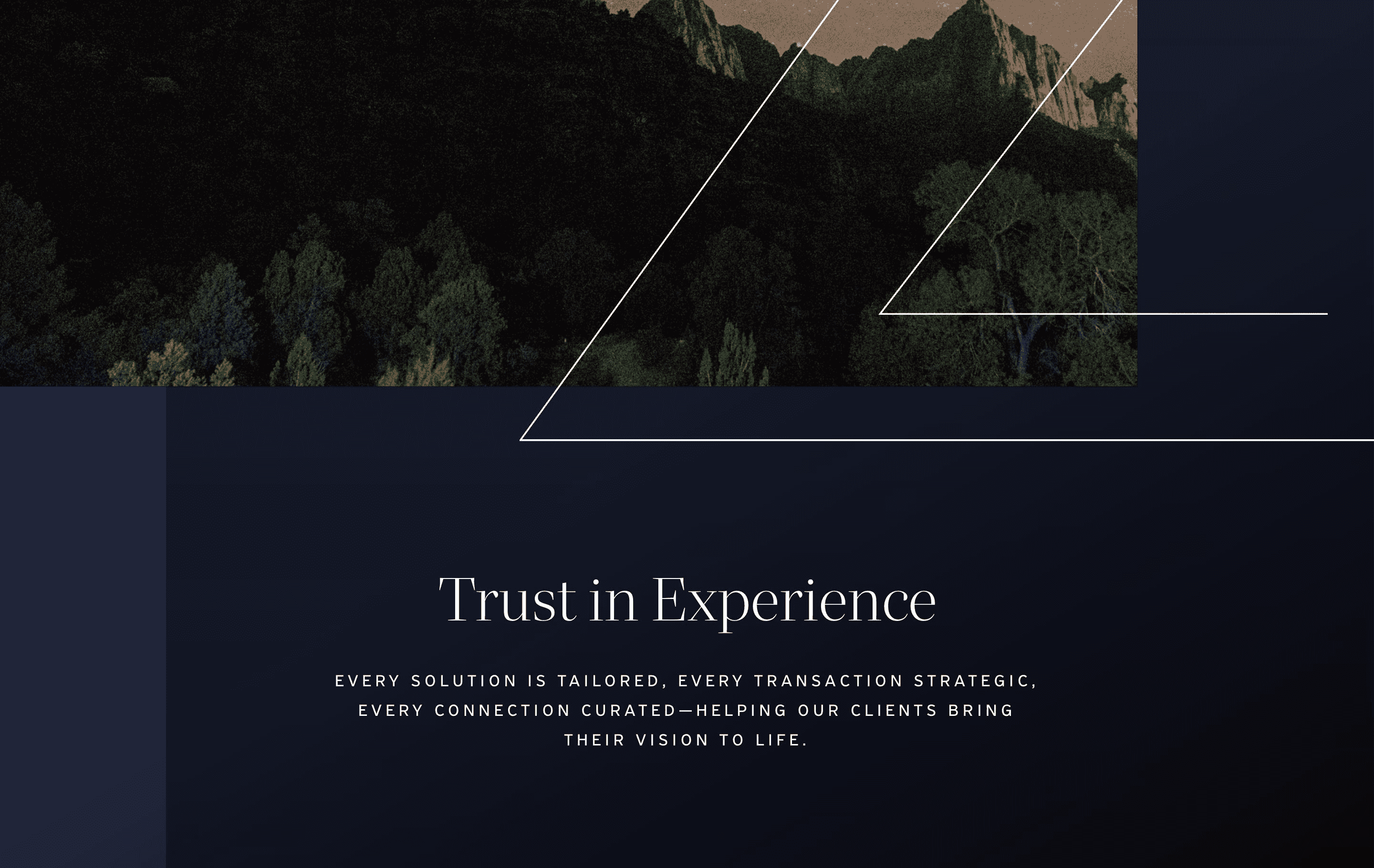 The Z-line's two hairlines leaving the homepage hero and crossing into the trust band below.